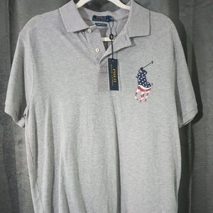 NWT POLO RALPH LAUREN BUTTON UP POLO SHIRT MENS SIZE L BIG PATRIOTIC PONY
